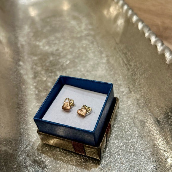 14K Gold 14K Gold Two Tone Heart Stud Earring