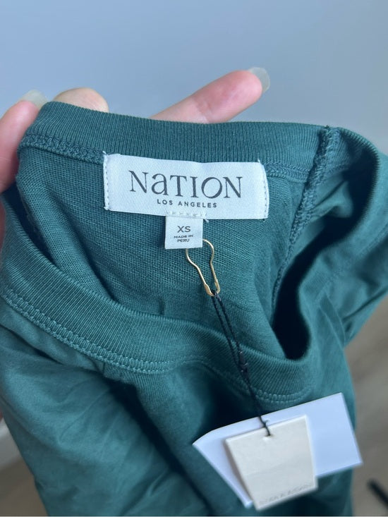 Nation LA 100% Cotton Forest Green Long Sleeve Ruched Shirred Blouse Top