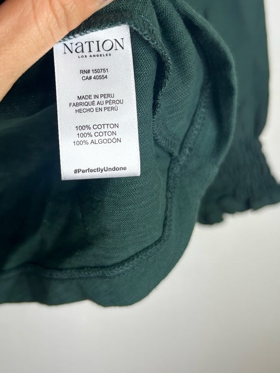 Nation LA 100% Cotton Forest Green Long Sleeve Ruched Shirred Blouse Top