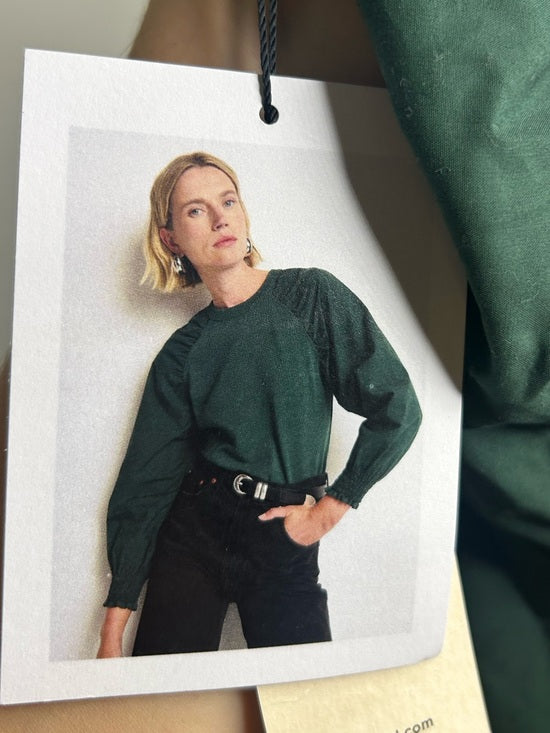 Nation LA 100% Cotton Forest Green Long Sleeve Ruched Shirred Blouse Top