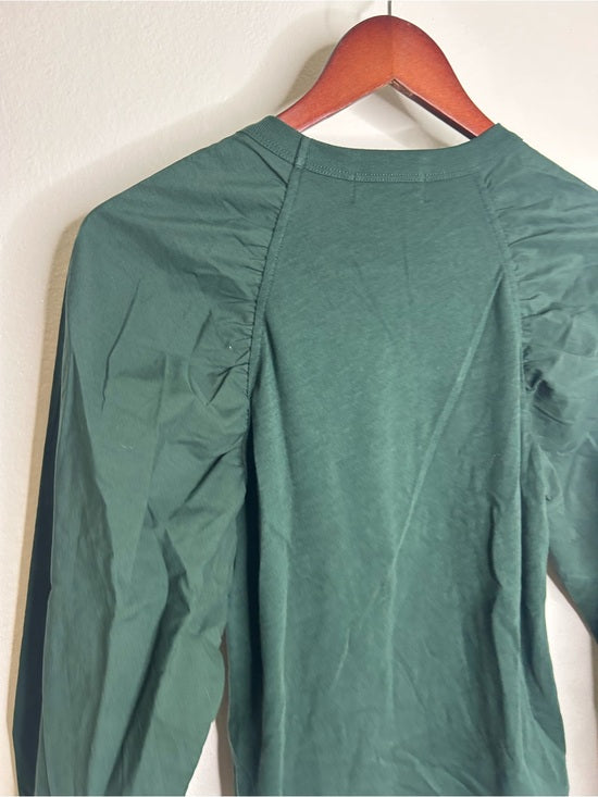 Nation LA 100% Cotton Forest Green Long Sleeve Ruched Shirred Blouse Top