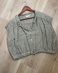 Free People x CP Shades 100% Linen Striped Boxy Fit Sleeveless Button Down Top