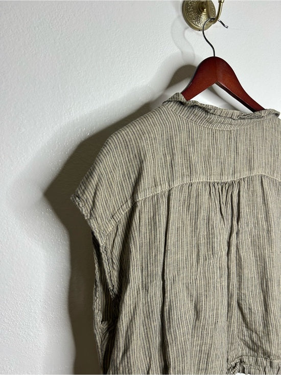 Free People x CP Shades 100% Linen Striped Boxy Fit Sleeveless Button Down Top