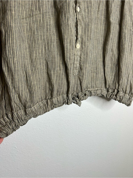 Free People x CP Shades 100% Linen Striped Boxy Fit Sleeveless Button Down Top