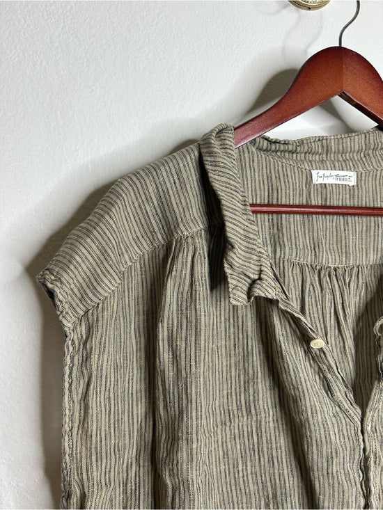 Free People x CP Shades 100% Linen Striped Boxy Fit Sleeveless Button Down Top