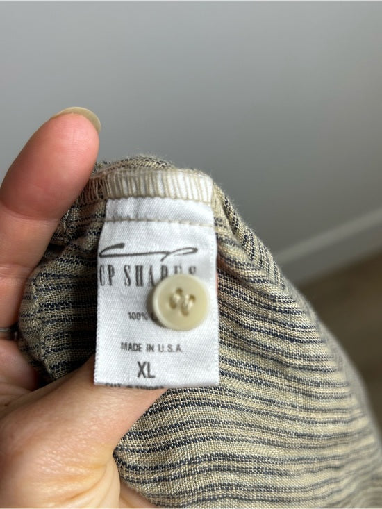 Free People x CP Shades 100% Linen Striped Boxy Fit Sleeveless Button Down Top