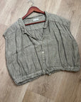 Free People x CP Shades 100% Linen Striped Boxy Fit Sleeveless Button Down Top