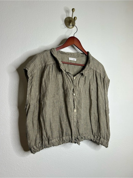 Free People x CP Shades 100% Linen Striped Boxy Fit Sleeveless Button Down Top