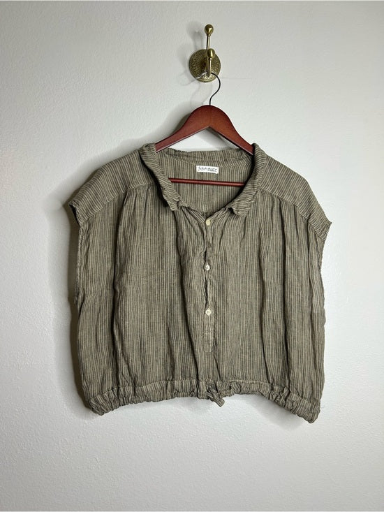Free People x CP Shades 100% Linen Striped Boxy Fit Sleeveless Button Down Top