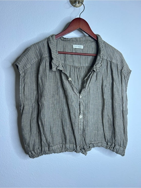 Free People x CP Shades 100% Linen Striped Boxy Fit Sleeveless Button Down Top
