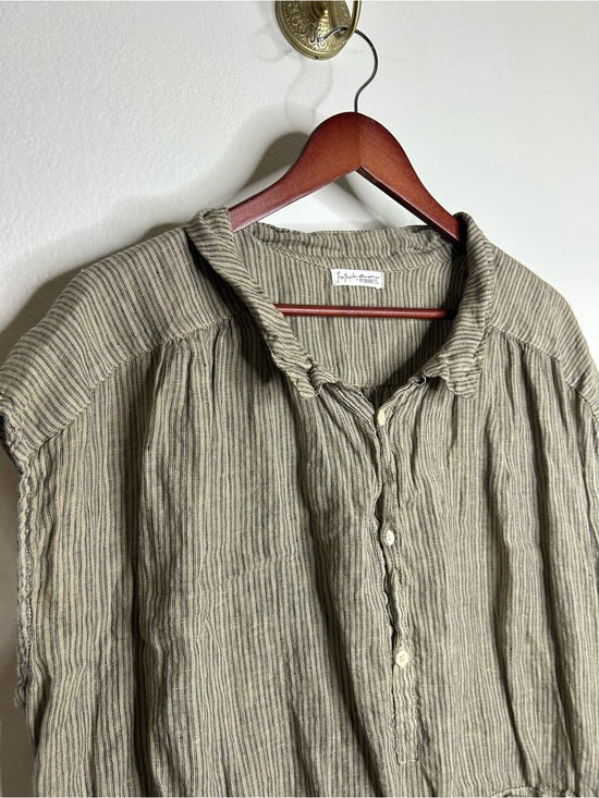Free People x CP Shades 100% Linen Striped Boxy Fit Sleeveless Button Down Top