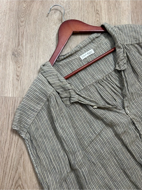 Free People x CP Shades 100% Linen Striped Boxy Fit Sleeveless Button Down Top