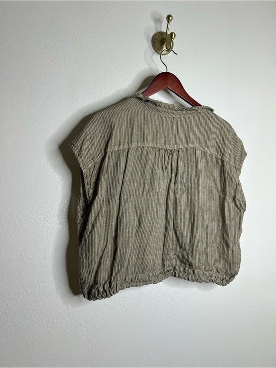 Free People x CP Shades 100% Linen Striped Boxy Fit Sleeveless Button Down Top