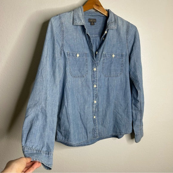 J. Crew J. Crew Point Sur 100% Cotton Chambray Denim Button Down Long Sleeve Shirt - Cotton, Denim