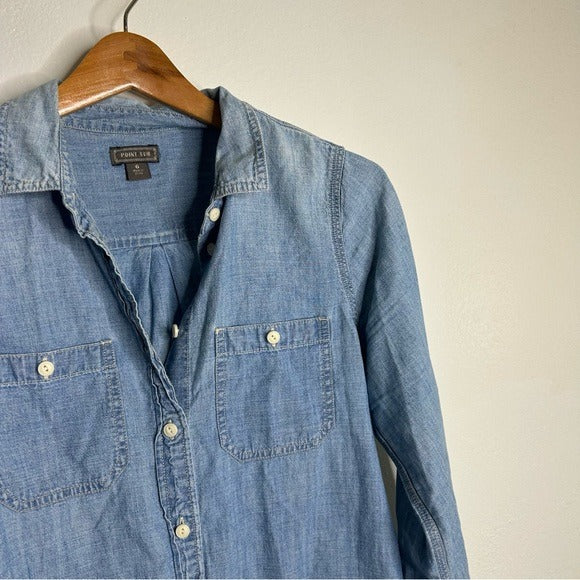 J. Crew Point Sur 100% Cotton Chambray Denim Button Down Long Sleeve Shirt