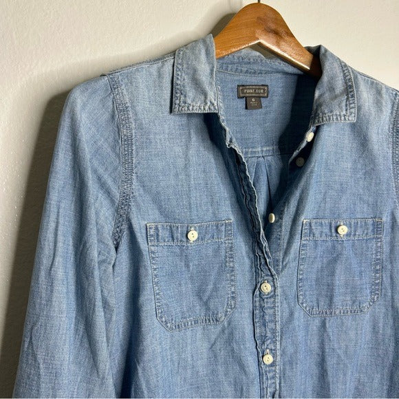 J. Crew Point Sur 100% Cotton Chambray Denim Button Down Long Sleeve Shirt