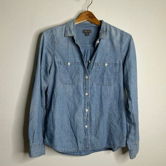 J. Crew J. Crew Point Sur 100% Cotton Chambray Denim Button Down Long Sleeve Shirt - Cotton, Denim