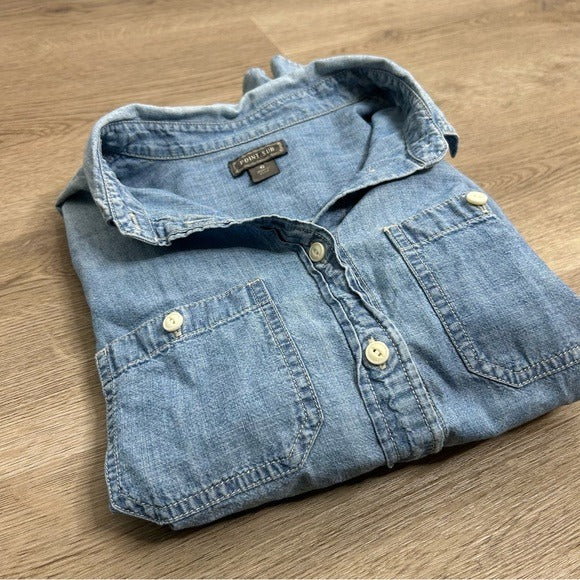 J. Crew J. Crew Point Sur 100% Cotton Chambray Denim Button Down Long Sleeve Shirt - Cotton, Denim