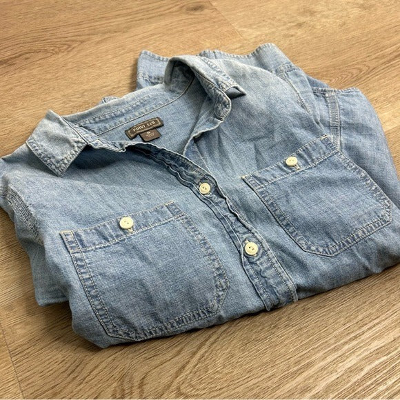 J. Crew J. Crew Point Sur 100% Cotton Chambray Denim Button Down Long Sleeve Shirt - Cotton, Denim