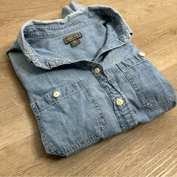J. Crew Point Sur 100% Cotton Chambray Denim Button Down Long Sleeve Shirt