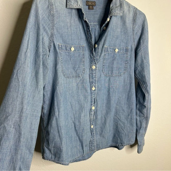 J. Crew Point Sur 100% Cotton Chambray Denim Button Down Long Sleeve Shirt