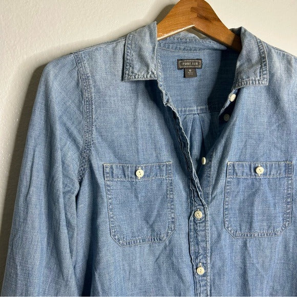 J. Crew Point Sur 100% Cotton Chambray Denim Button Down Long Sleeve Shirt