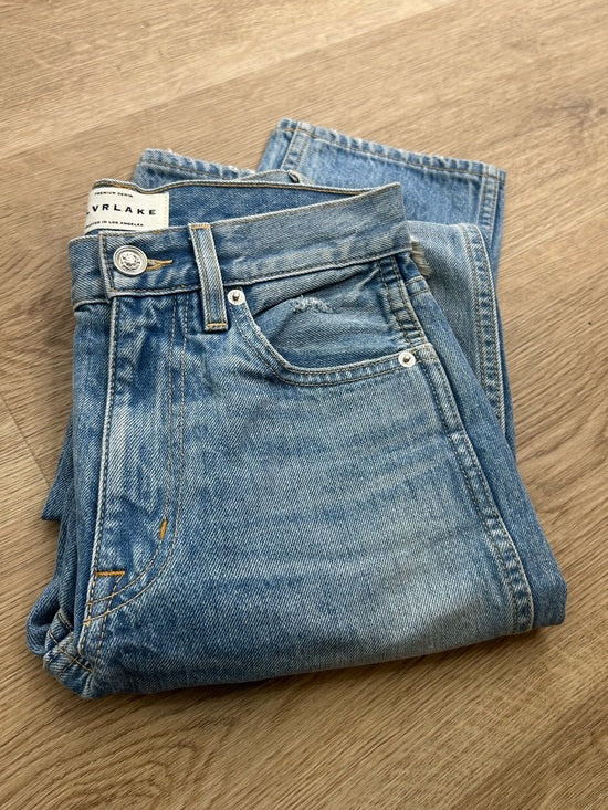 SLVRLAKE 100% Cotton Virginia Slim Straight Leg Distressed Jean Rolling Waters