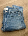 SLVRLAKE 100% Cotton Virginia Slim Straight Leg Distressed Jean Rolling Waters