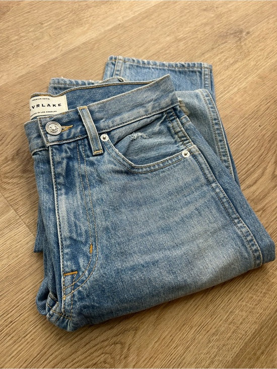 SLVRLAKE 100% Cotton Virginia Slim Straight Leg Distressed Jean Rolling Waters