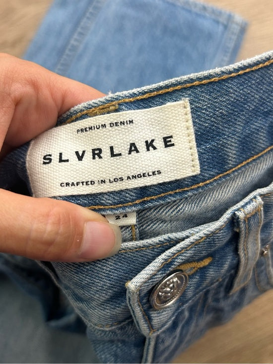 SLVRLAKE 100% Cotton Virginia Slim Straight Leg Distressed Jean Rolling Waters