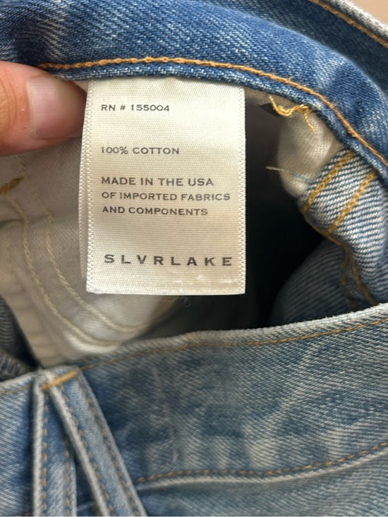 SLVRLAKE 100% Cotton Virginia Slim Straight Leg Distressed Jean Rolling Waters