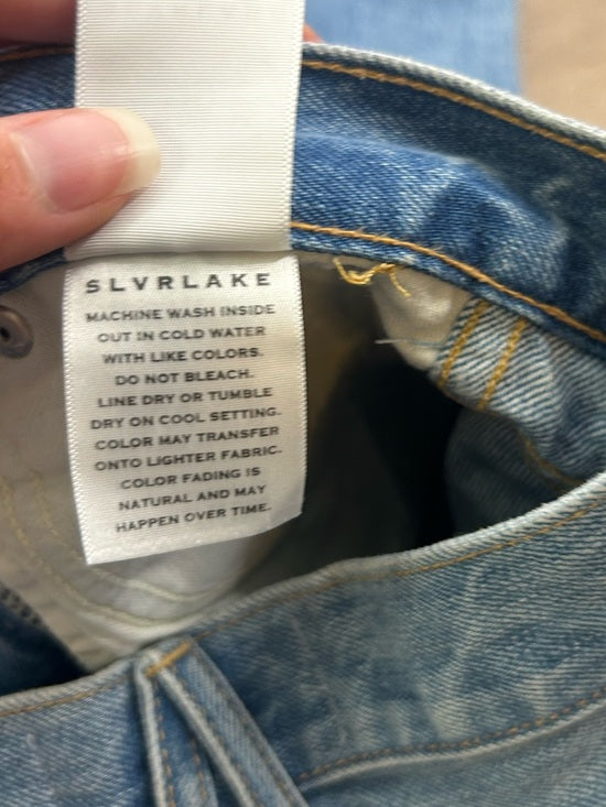 SLVRLAKE 100% Cotton Virginia Slim Straight Leg Distressed Jean Rolling Waters