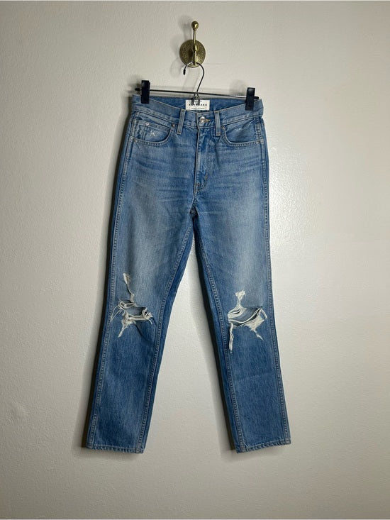 SLVRLAKE 100% Cotton Virginia Slim Straight Leg Distressed Jean Rolling Waters