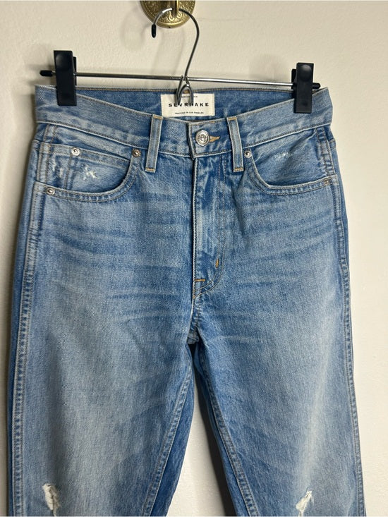 SLVRLAKE 100% Cotton Virginia Slim Straight Leg Distressed Jean Rolling Waters