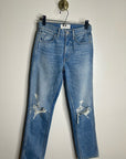 SLVRLAKE 100% Cotton Virginia Slim Straight Leg Distressed Jean Rolling Waters