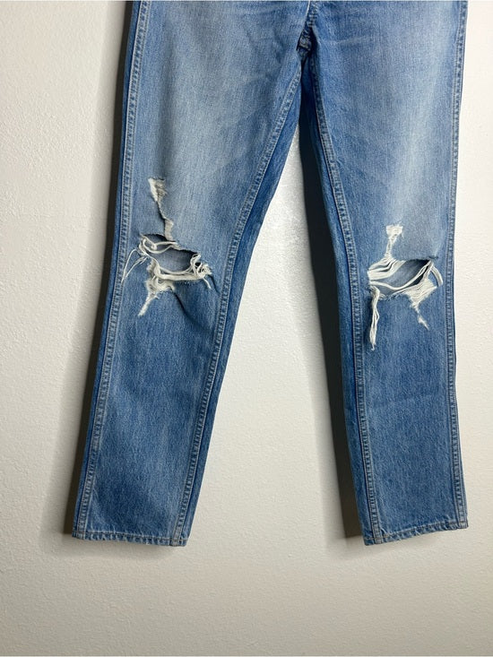 SLVRLAKE 100% Cotton Virginia Slim Straight Leg Distressed Jean Rolling Waters