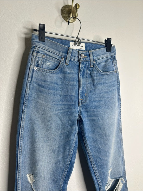SLVRLAKE 100% Cotton Virginia Slim Straight Leg Distressed Jean Rolling Waters