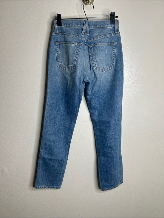 SLVRLAKE 100% Cotton Virginia Slim Straight Leg Distressed Jean Rolling Waters