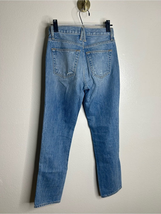SLVRLAKE 100% Cotton Virginia Slim Straight Leg Distressed Jean Rolling Waters