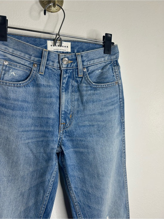 SLVRLAKE 100% Cotton Virginia Slim Straight Leg Distressed Jean Rolling Waters