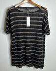 Eileen Fisher 100% Organic Linen Striped Short Sleeve T - Shirt M