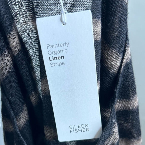 Eileen Fisher 100% Organic Linen Striped Short Sleeve T - Shirt M