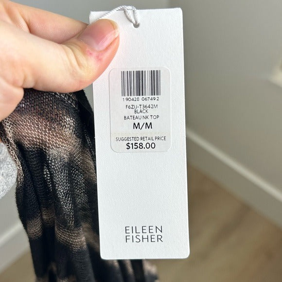 Eileen Fisher 100% Organic Linen Striped Short Sleeve T - Shirt M