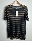 Eileen Fisher 100% Organic Linen Striped Short Sleeve T - Shirt M