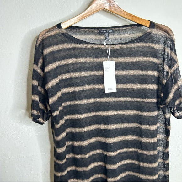 Eileen Fisher Eileen Fisher 100% Organic Linen Striped Short Sleeve T - Shirt M - Linen