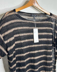 Eileen Fisher 100% Organic Linen Striped Short Sleeve T - Shirt M
