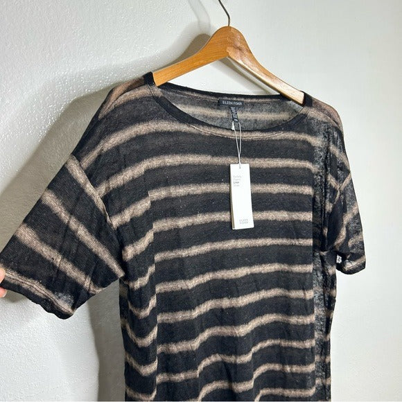 Eileen Fisher 100% Organic Linen Striped Short Sleeve T - Shirt M