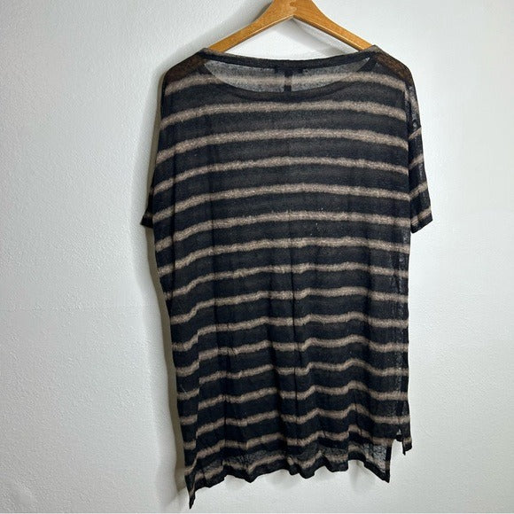 Eileen Fisher 100% Organic Linen Striped Short Sleeve T - Shirt M