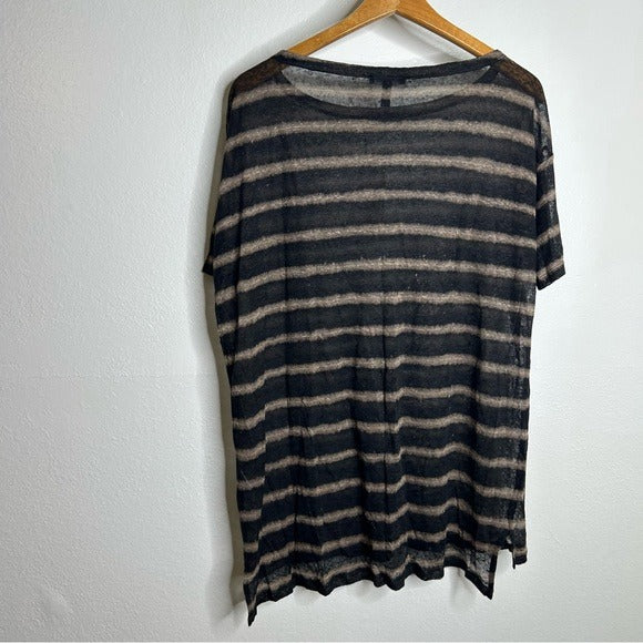 Eileen Fisher 100% Organic Linen Striped Short Sleeve T - Shirt M
