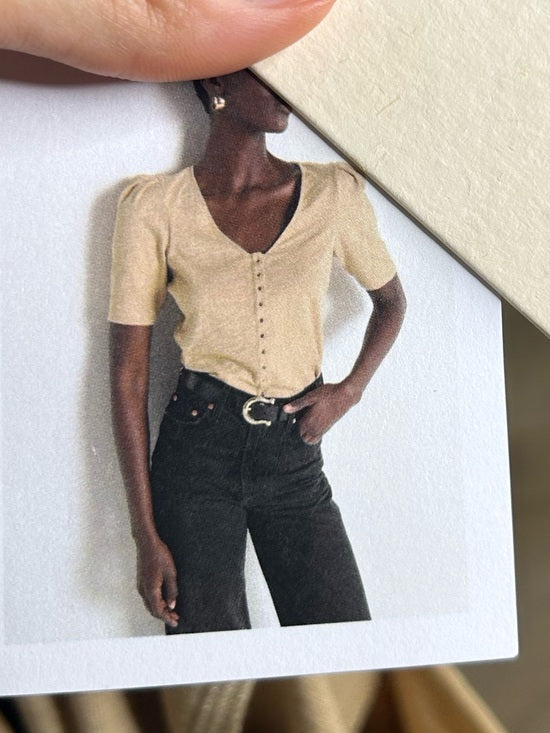 Nation LTD Nation LA 100% Cotton Jen Gold Button Down Puff Sleeve Top in Toffee - Cotton